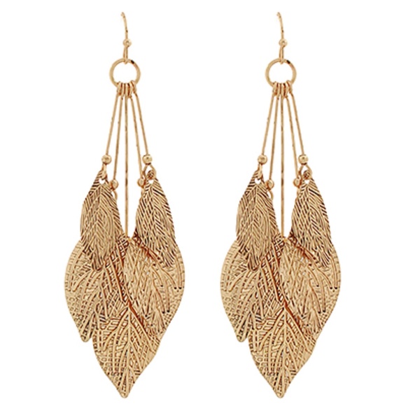 Fringe & Textured Leaf Earrings - Picture 1 of 2
